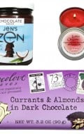 Giveaway includes: 1) Jen’s Zen Chocolate Sauce (made with coconut milk) (9.5 ounces), 2) Lumia Organic Cinnamon Spice candle (4 ounces), 3) Chocolove Currant and Almonds in Dark Chocolate bar (3.2 ounces) (I love, love, love this brand; each chocolate bar comes with a love poem inside too!)