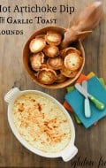 Creamy Hot Artichoke Dip with Garlic Toast Rounds gluten free BoulderLocavore