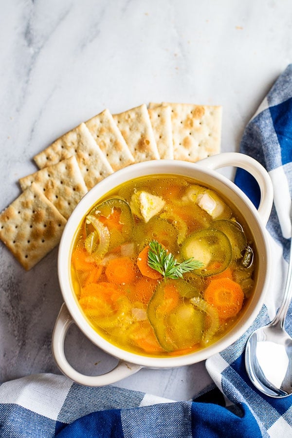 bowl of homemade Chicken Soup with crackers