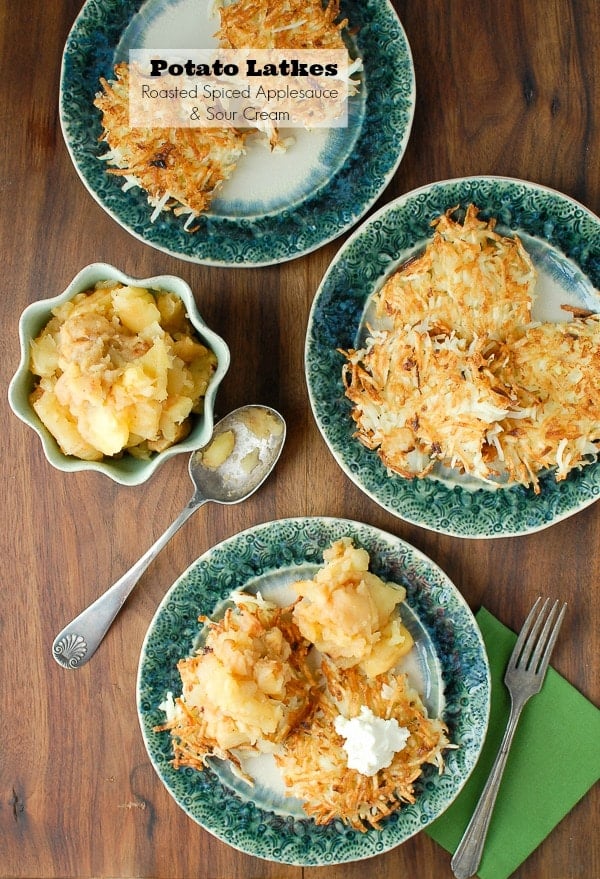 Potato Latkes with Roasted Spiced Applesauce  Sour Cream 