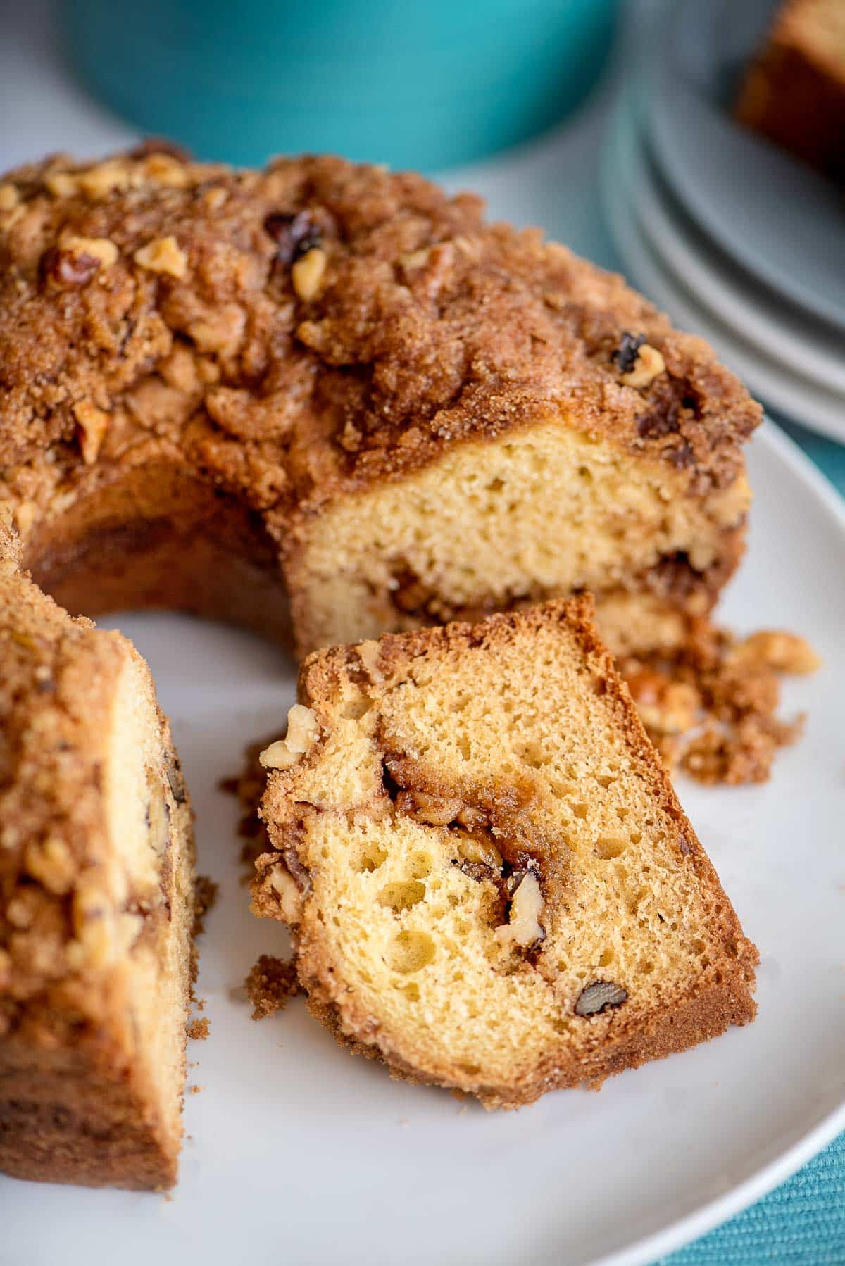 coffee cake with slice