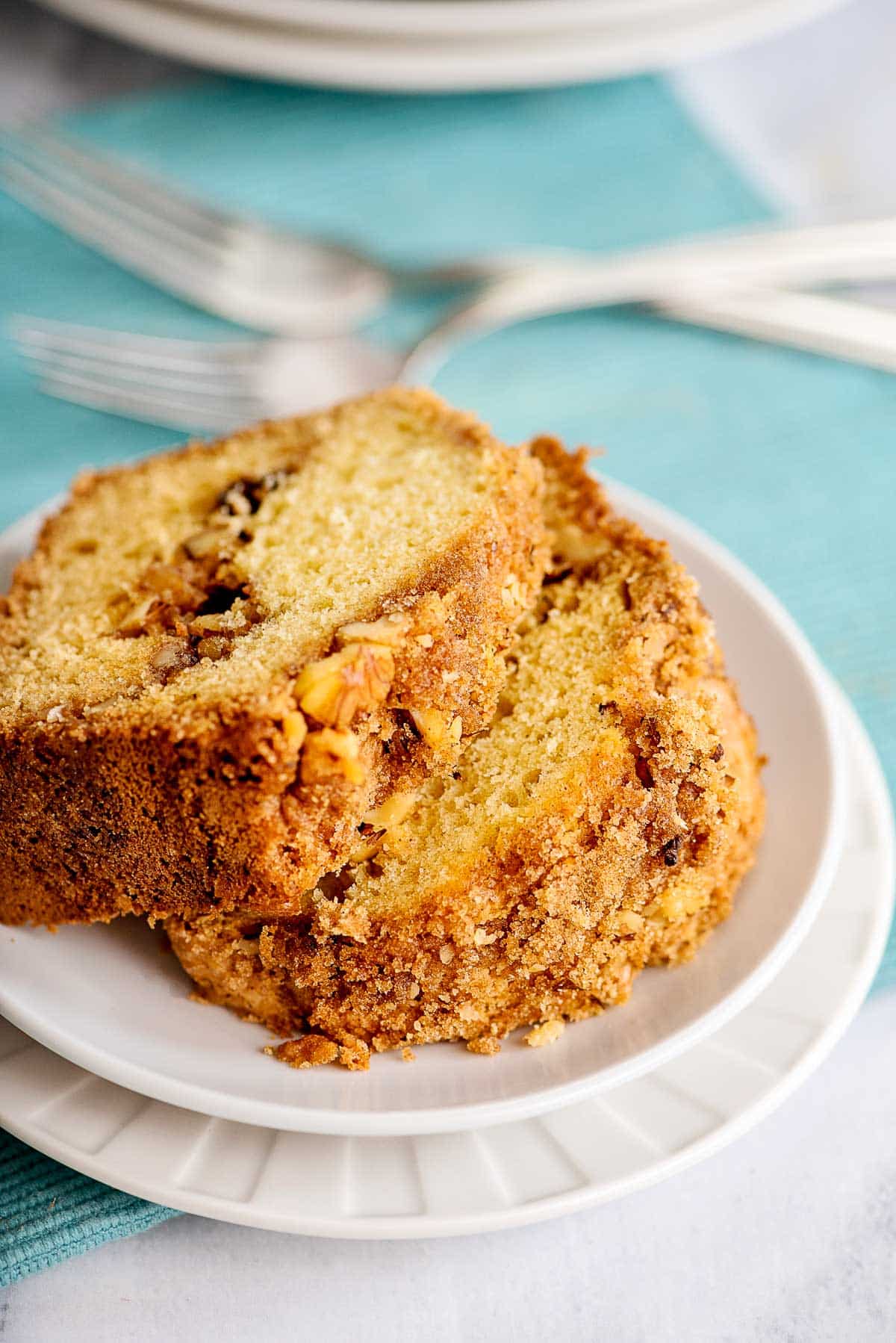 coffee cake with slices tops