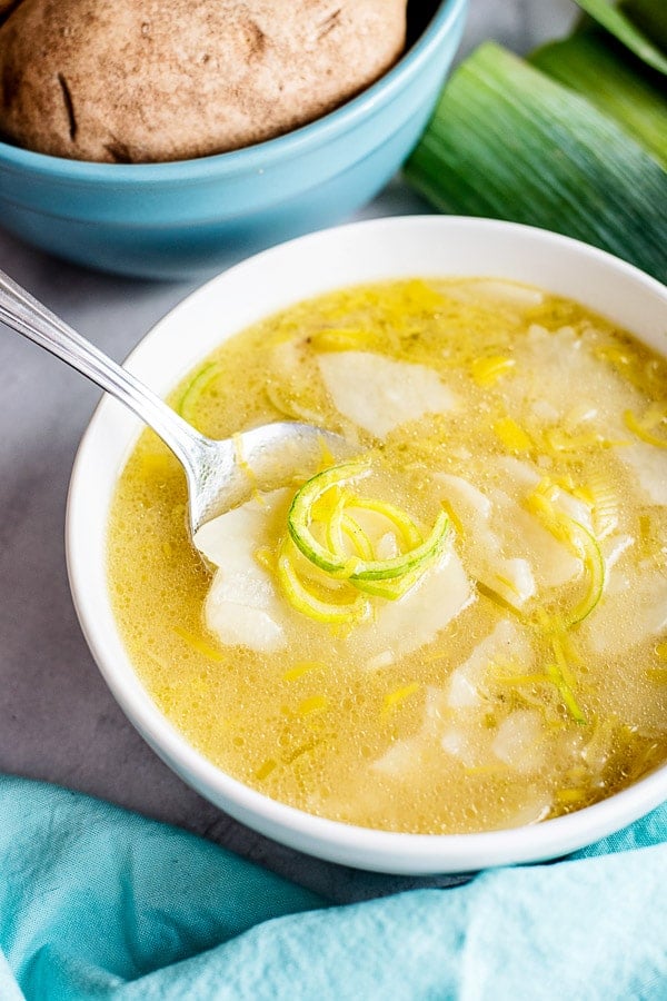 potato leek soup in a bowl