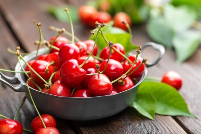 fresh cherries in a bowl