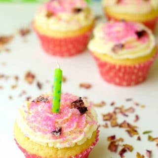 Vanilla Cupcakes with Rose Cream Filling and Candied Rose Petals - BoulderLocavore.com