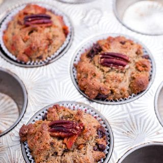 Muffin tin with Bacon Mesquite Chilies-and-Cherries Chocolate Muffins