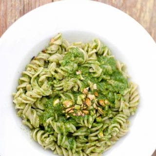 Toasted Pistachio Arugula Pesto with Brown Rice Fusili Pasta