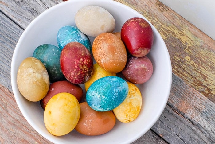 Bowl of natural dye Easter eggs