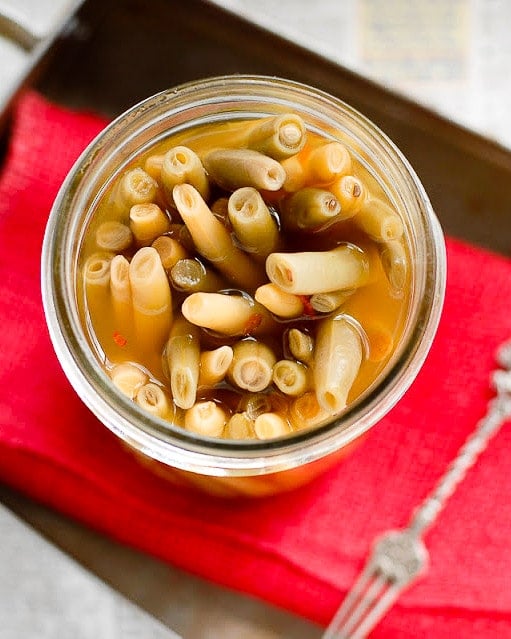 Dilled Green and Yellow Wax Beans in jar