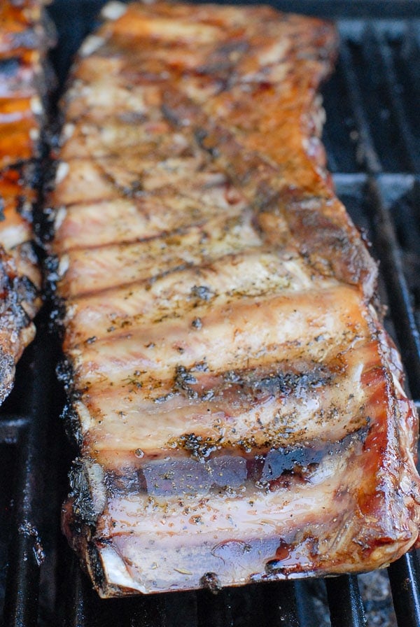 St. Louis-Style ribs on the grill bone side up