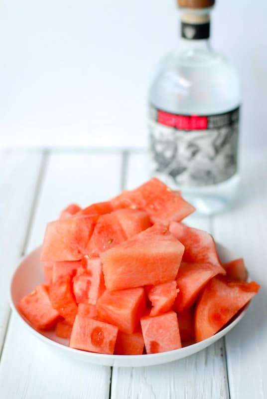Chunks of seedless watermelon for watermelon-infused tequila