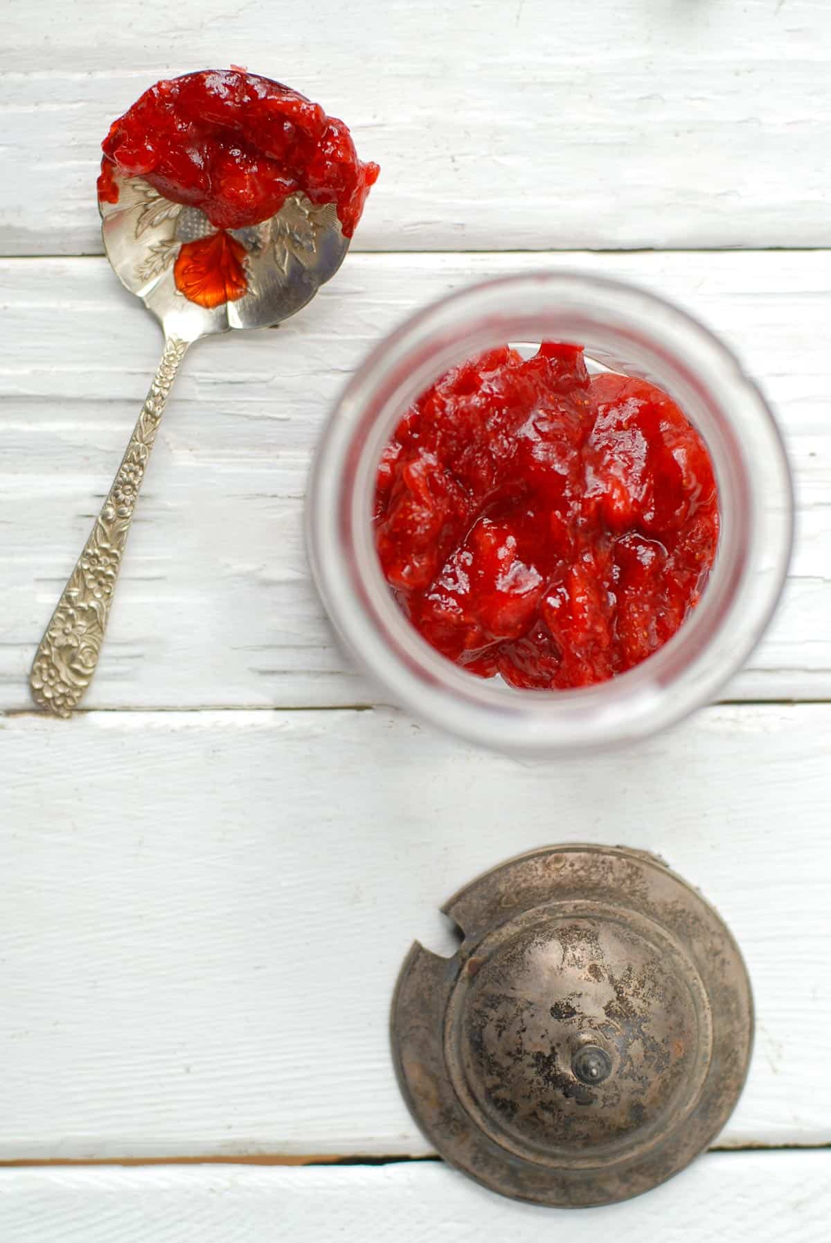 homemade strawberry jam with jam jar