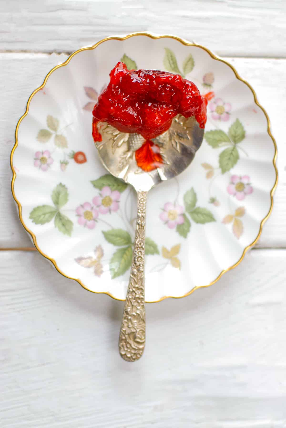 homemade strawberry jamon antique spoon and plate