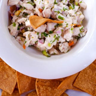Costa Rican fresh ceviche with chips at Lola's in Costa Rica