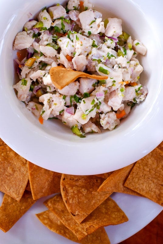 Costa Rican fresh ceviche with chips at Lola's in Costa Rica