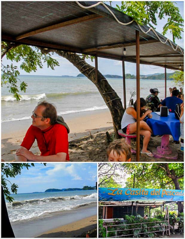 Outdoor dining on the beach in Costa Rica (collage)