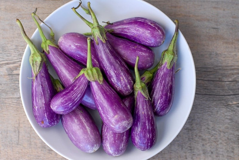 fairy tale eggplant in a bowl.