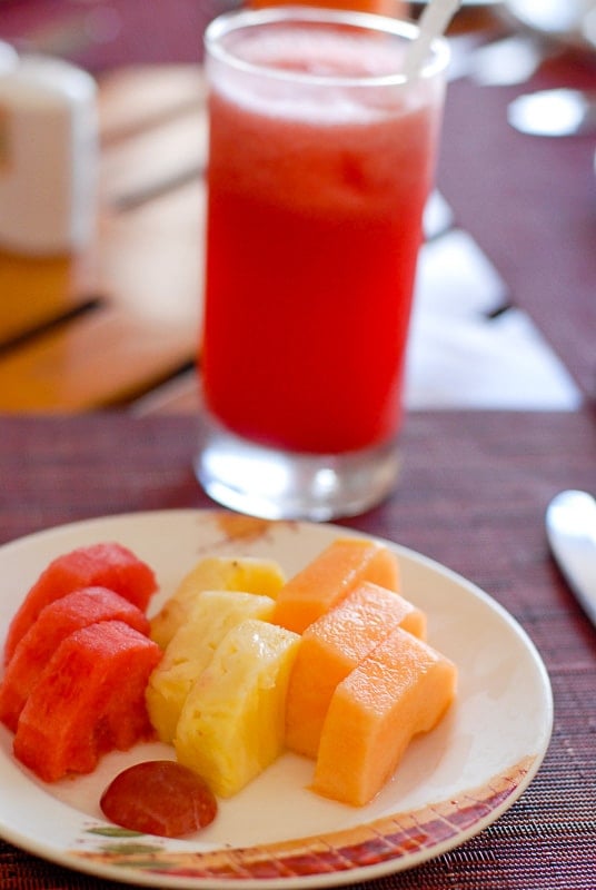 Locally grown sliced fruit in Costa Rica