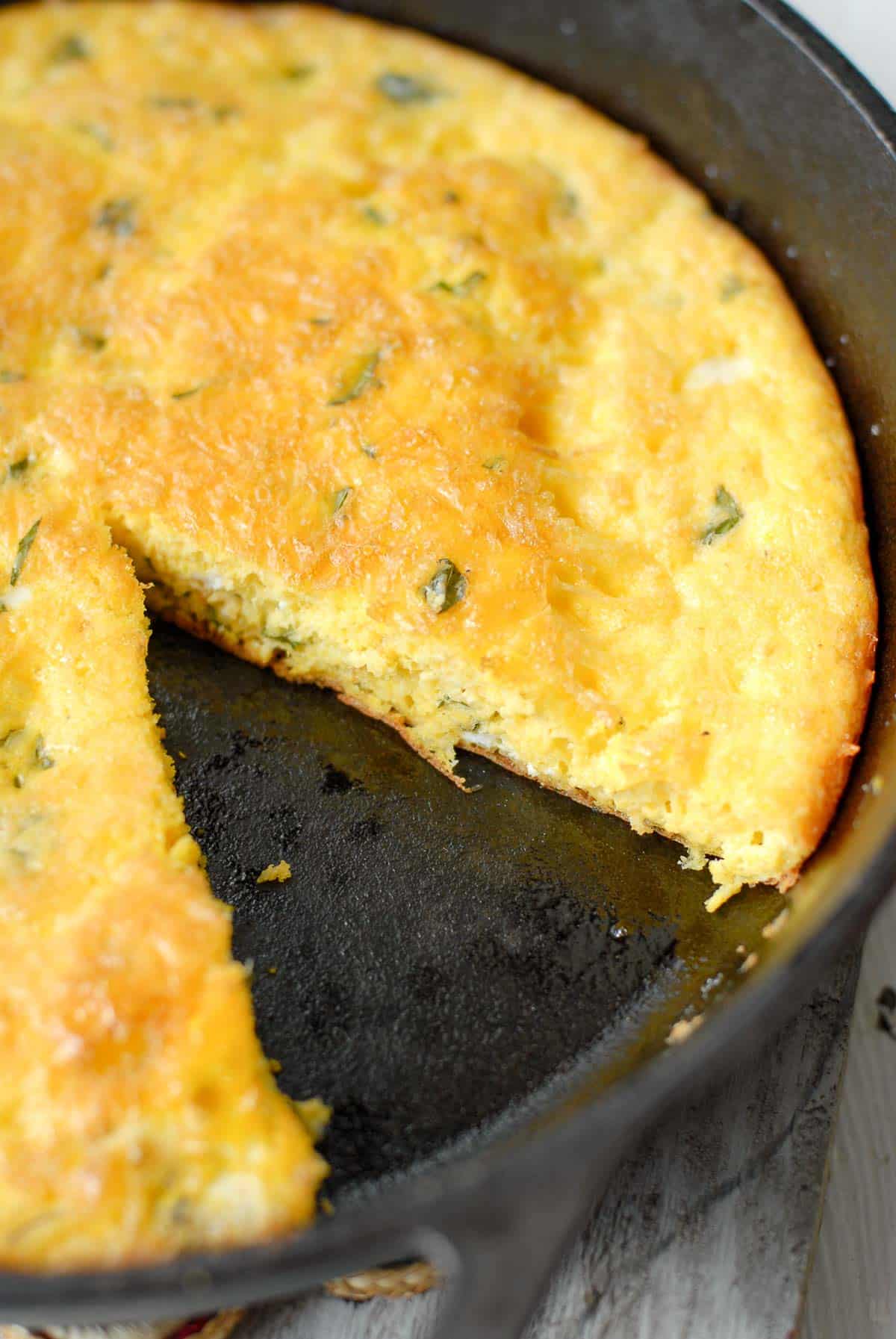 frittata cooked in cast iron skillet