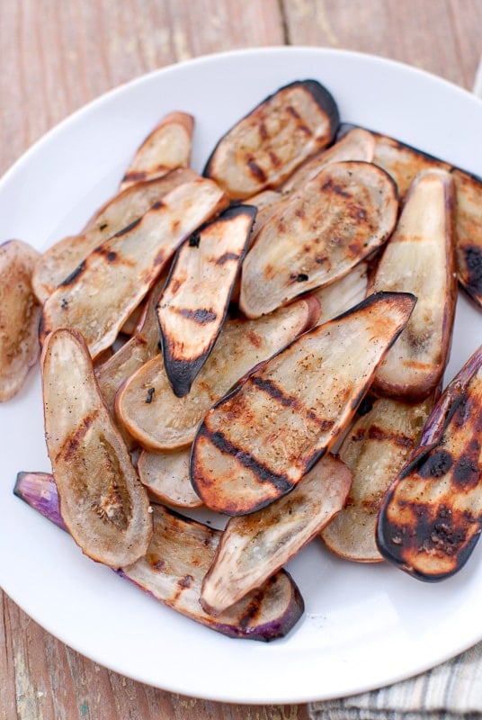 grilled fairy tale eggplant on a plate.
