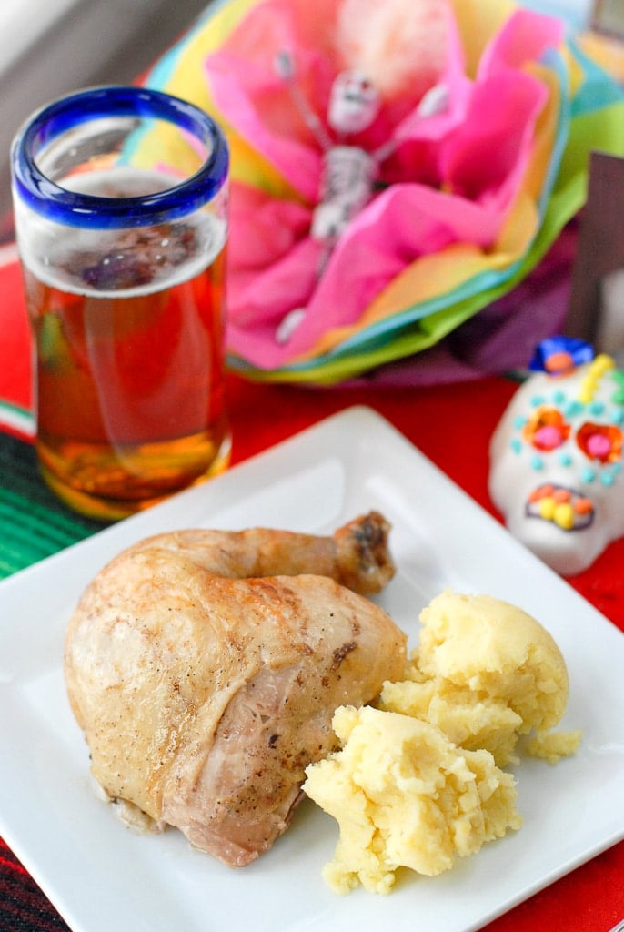 roast chicken on altar with beer 