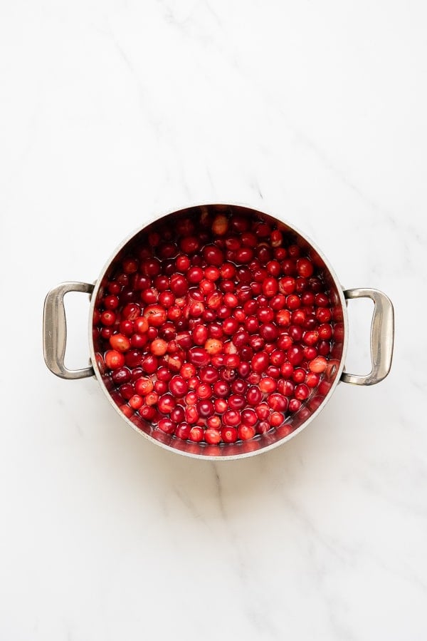 Cranberry Salsa boiled cranberries in pan