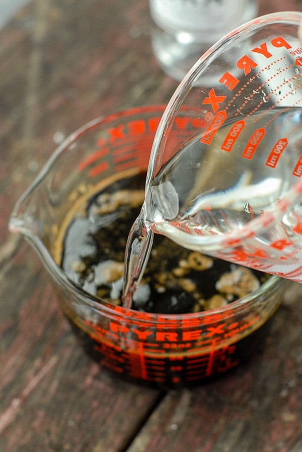 Homemade Coffee Liqueur steps mixing ingredients