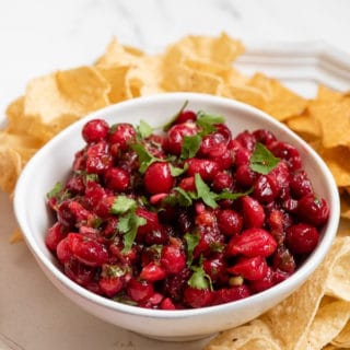 Cranberry Salsa in a white bowl title image