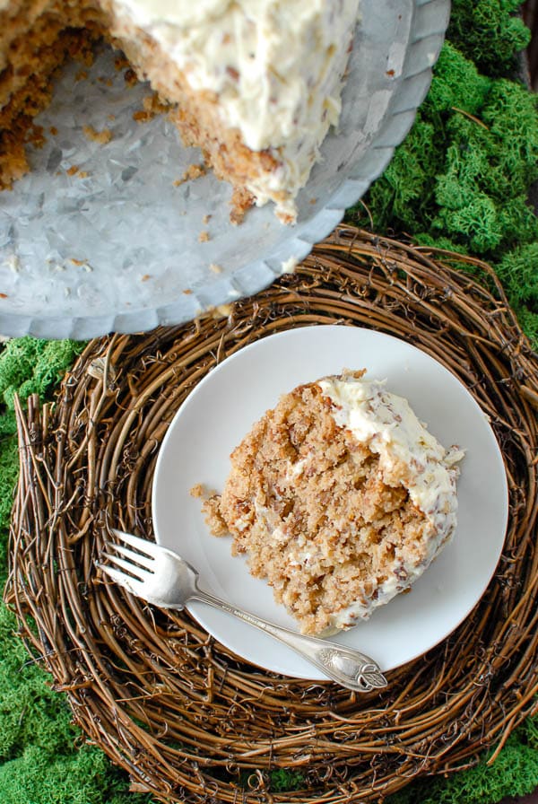 Slice of Hummingbird Cake overhead