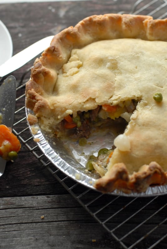 buffalo pot pie with slice removed