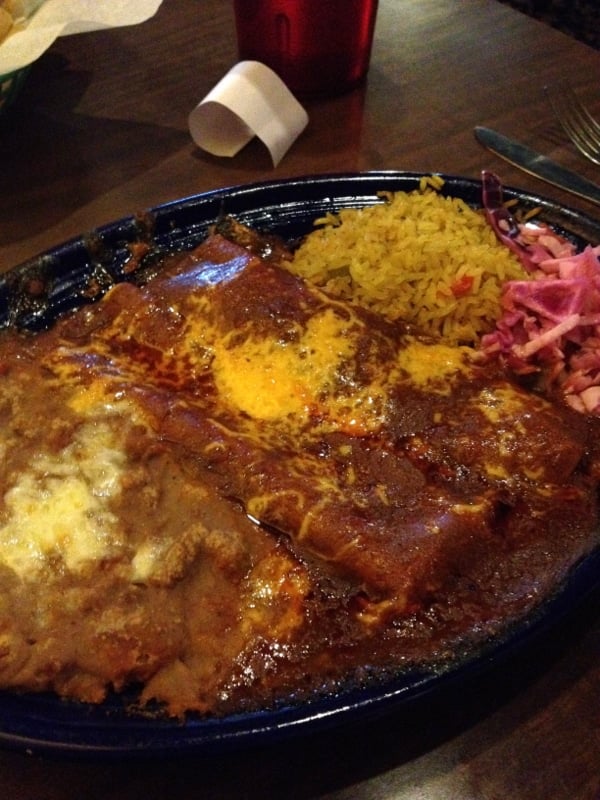Beef enchiladas with chile sauce and cheese at Gorditos Lubbock TX