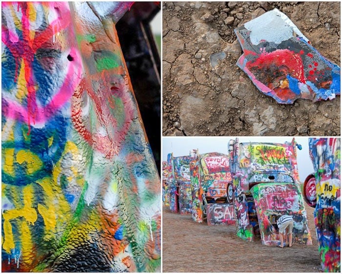 Photo collage of cars at Cadillac Ranch Amarillo Texas