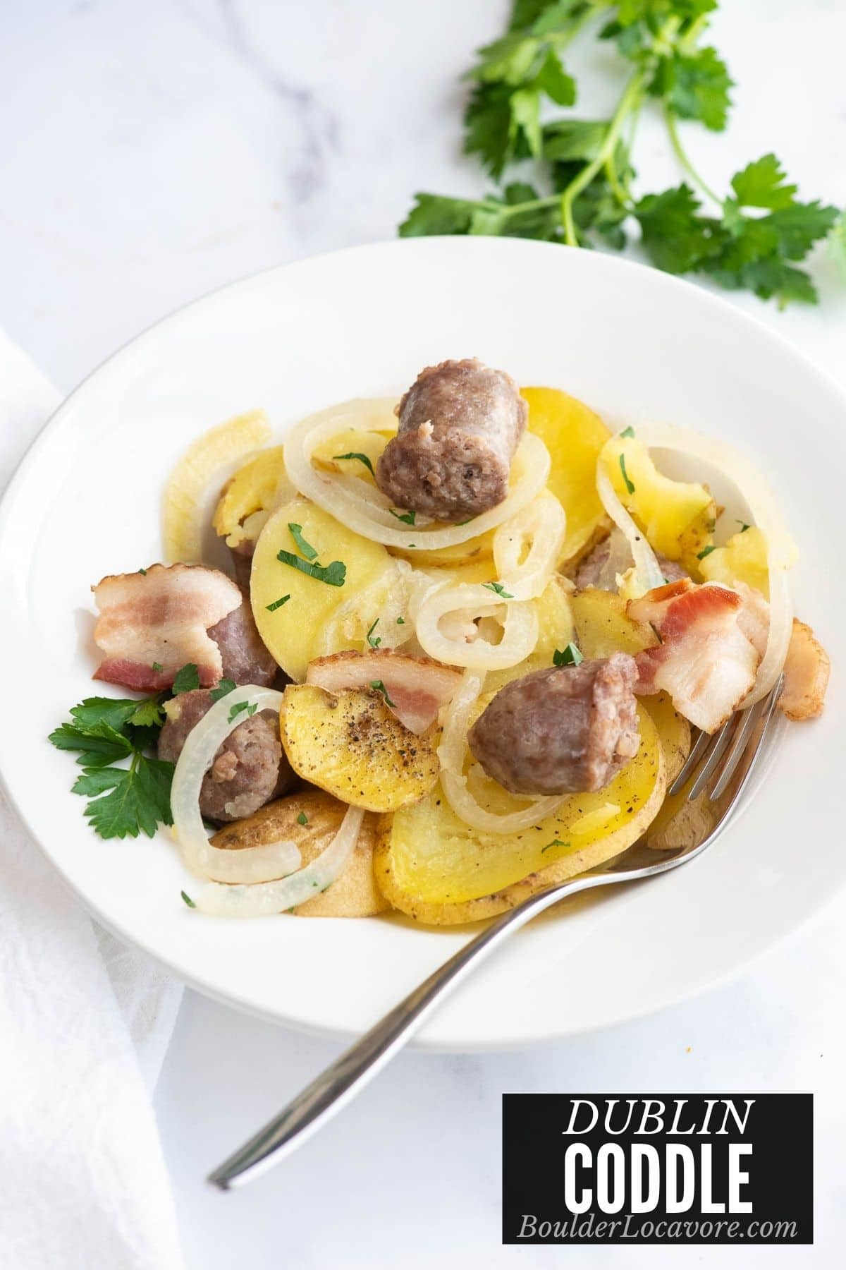 Dublin Coddle in a white bowl