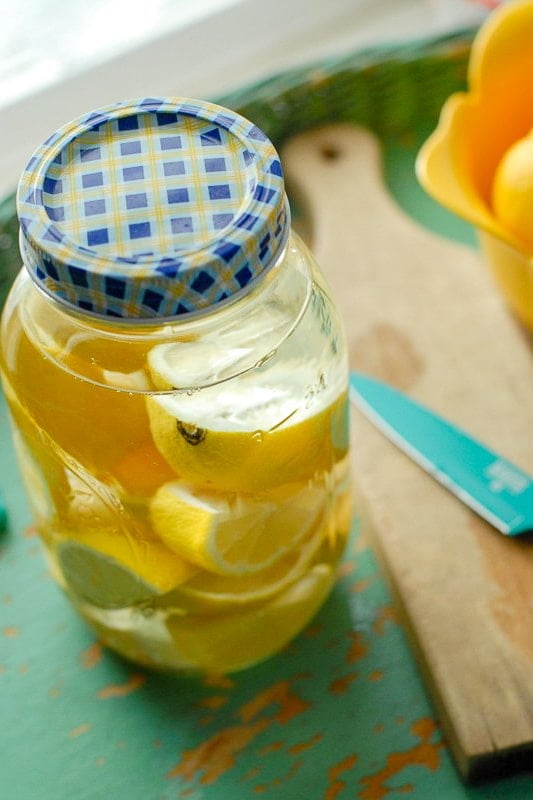 Lemon Vodka infusing in jar 