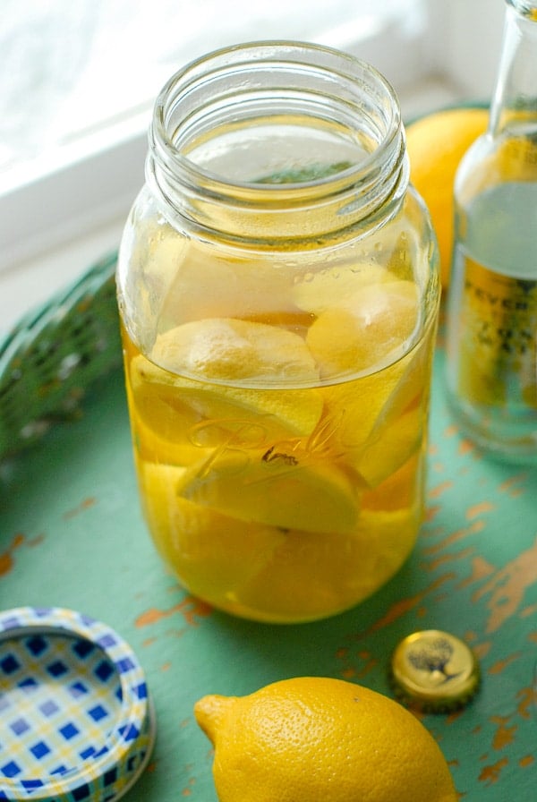 Lemon infused vodka in a Mason jar 