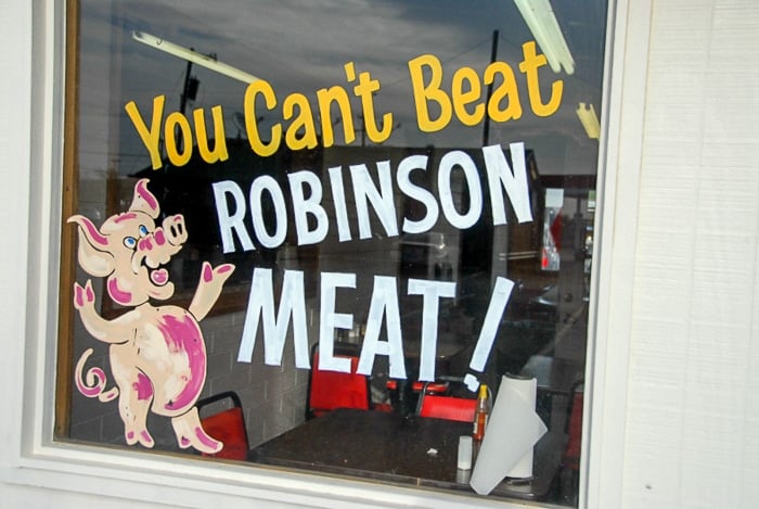 Robinson's BBQ Amarillo Texas painted windows