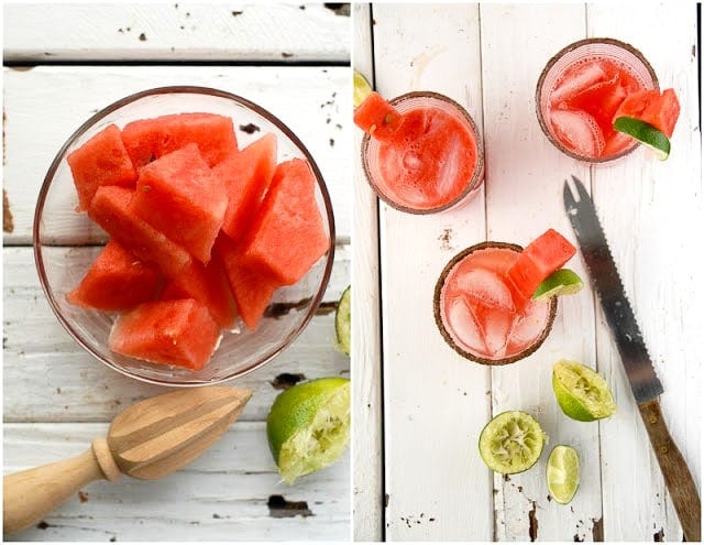 chopped watermelon and smoky watermelon jalapeno margaritas from above