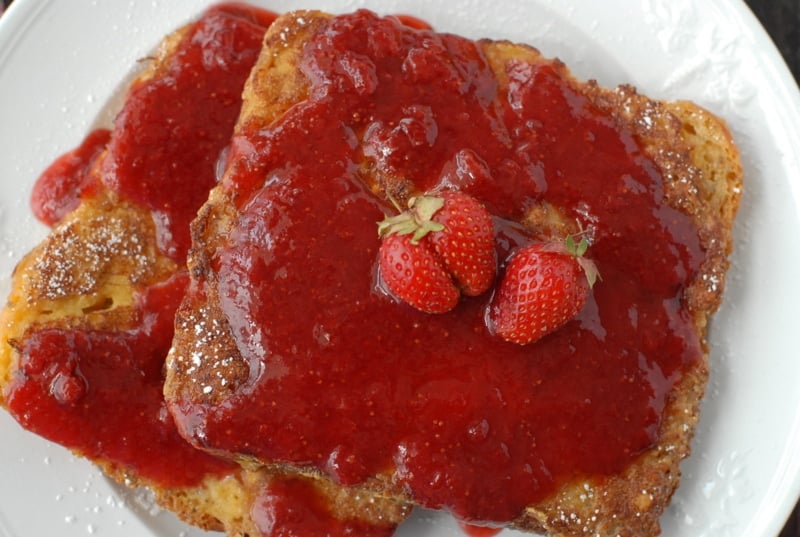 fresh strawberries on peanut butter French toast