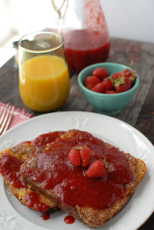 peanut butter french toast and strawberry syrup