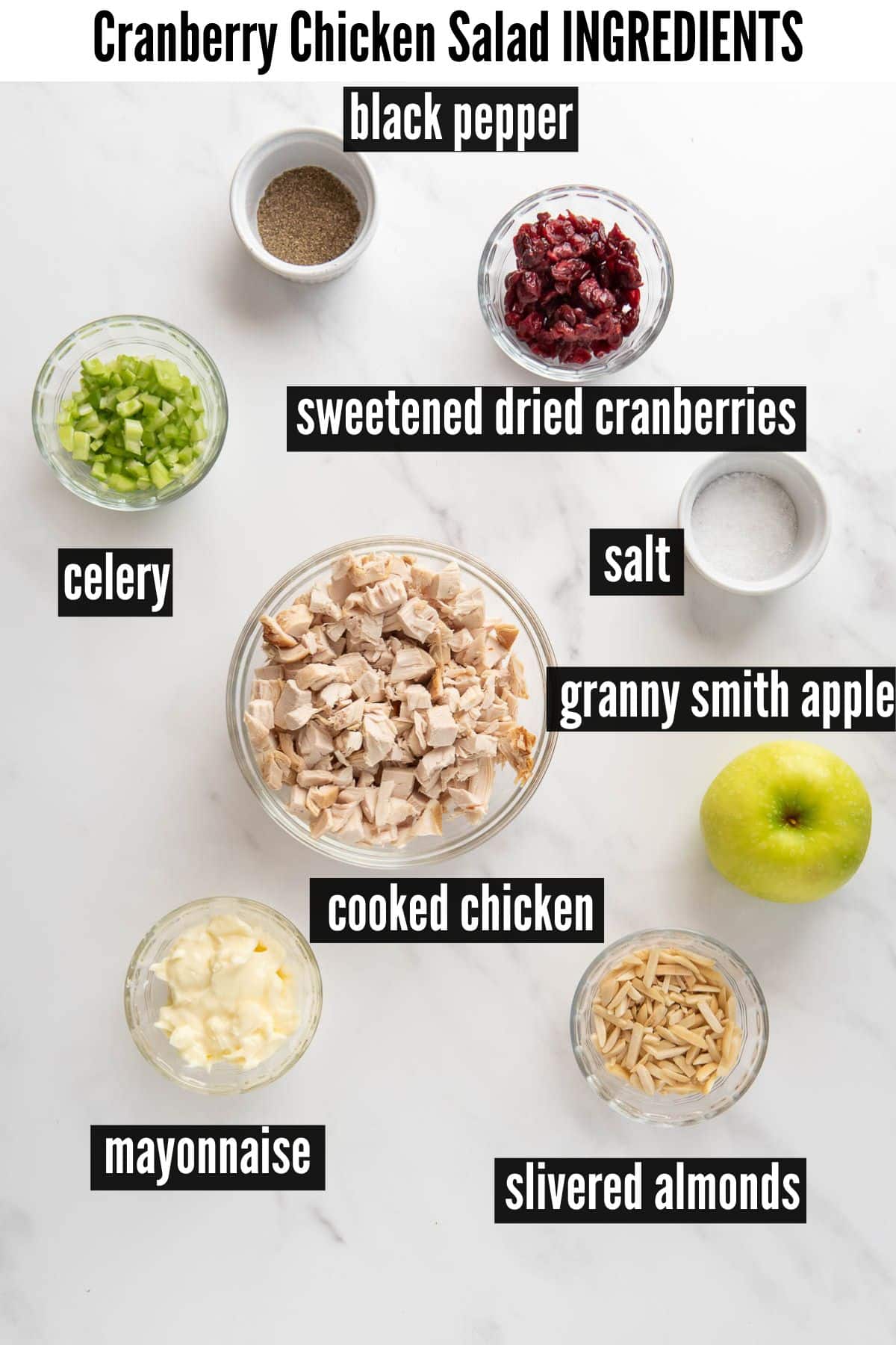 cranberry chicken salad labelled ingredients.