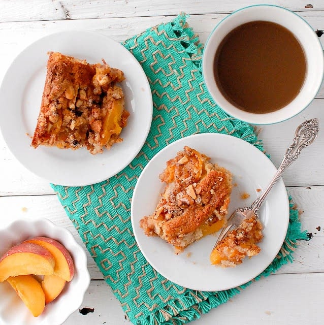 Fresh Peach Sour Cream Coffee Cake serving