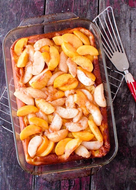 Golden Baked Pancake with Sautéed Peaches