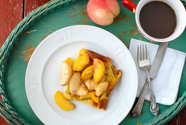 Golden Baked Pancake with Sautéed Peaches