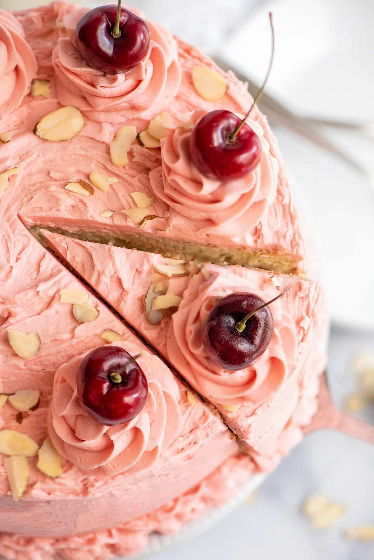 cherry sour cream cake from above