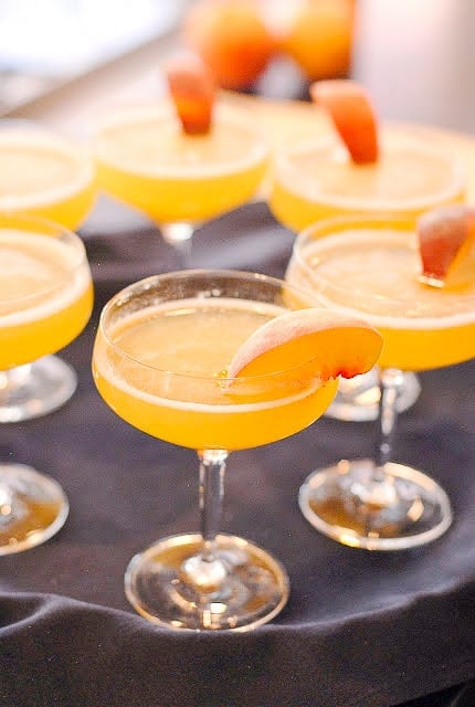 Peach Bellinis on a tray 
