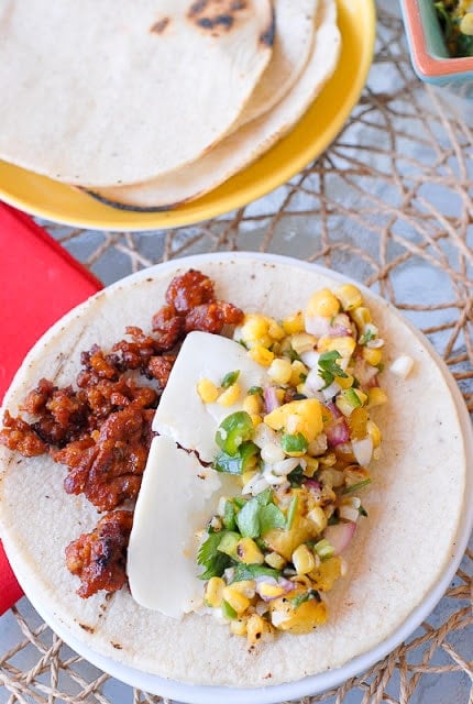 Smoked Chorizo Tacos with Grilled Peach Salsa 