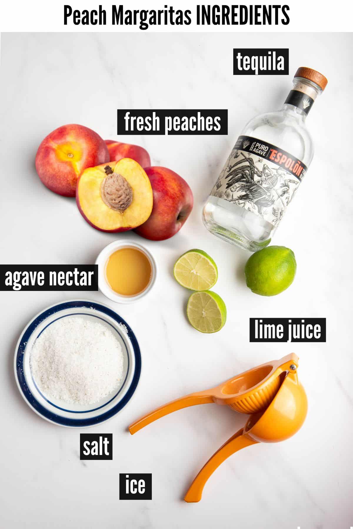 peach margaritas labelled ingredients.