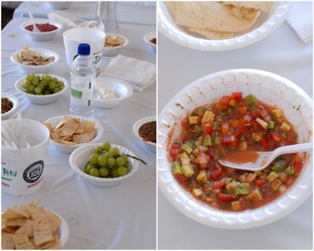bowls of salsa and snacks
