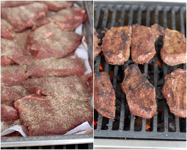 A tray of food on a grill