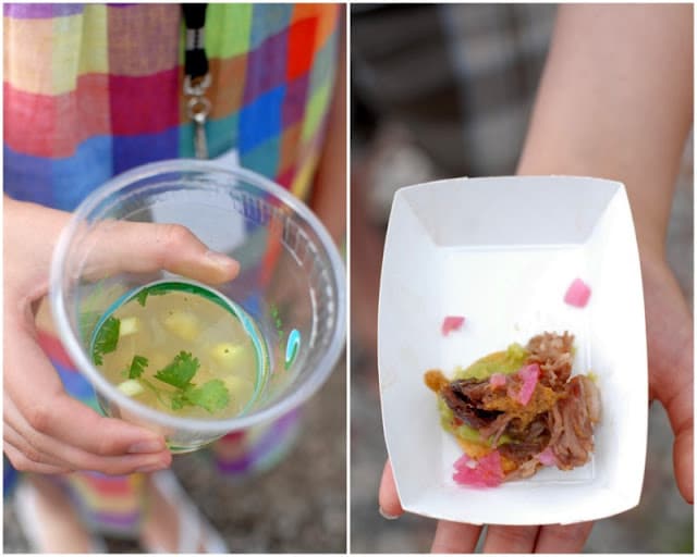 A person holding a bowl of food and drink